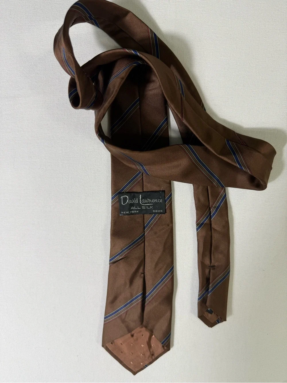 David Lawrence Brown Stripe Silk Tie with Blue Accents
